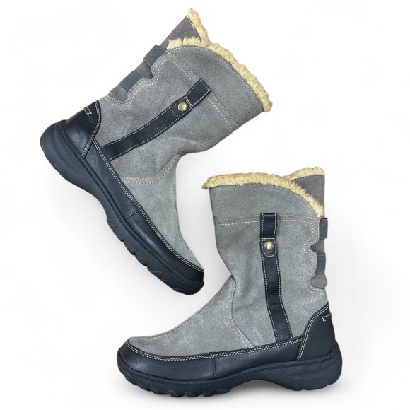 Clarks Shoes - CLARKS Womens Size 8.5 M Grey Suede Leather Faux Fur Trim Snow Winter Boots